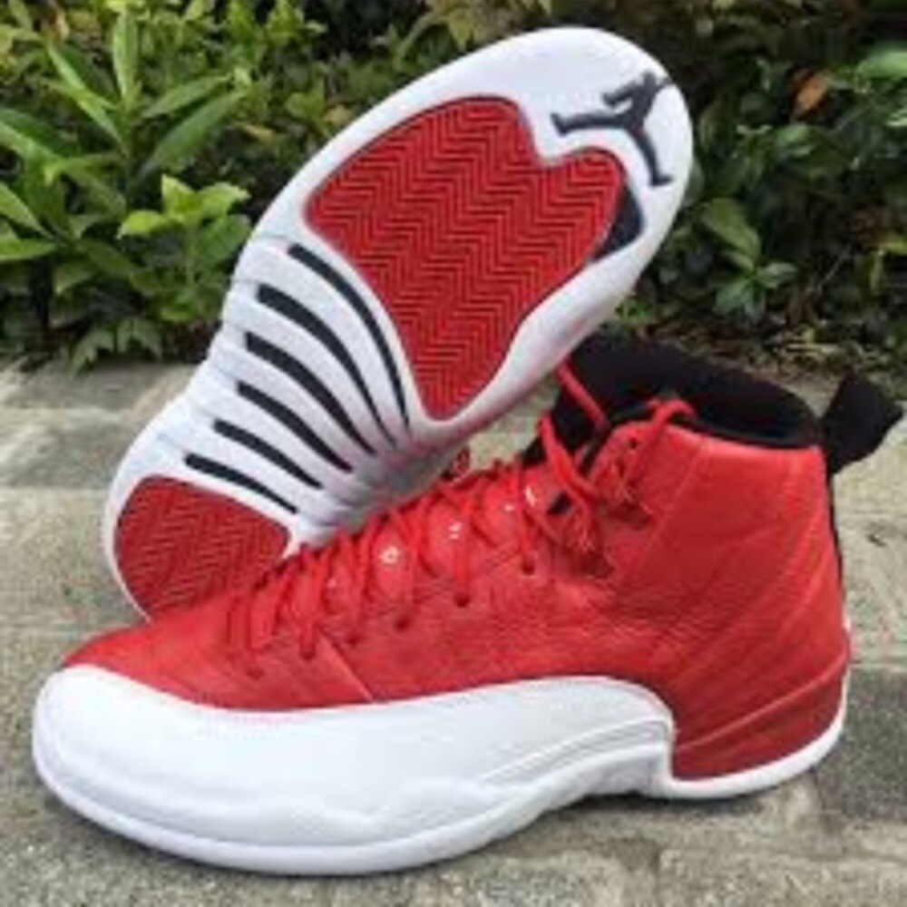 Red and white retro air Jordan 12s